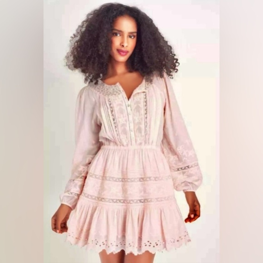 LoveShackFancy NWOT Blush Pink Embroidered Eyelet Lace Mini Coquette Dress M